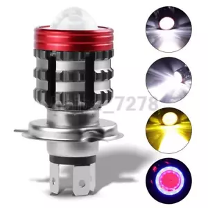 1X H4 HB2 Motorcycle LED Headlight White Yellow Hi/Lo Bulb Angel Eye Blue Halo - Picture 1 of 9