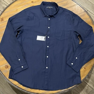 全新 John Varvatos 衬衫 2XL 夜蓝色修身纽扣连衣裙 长袖 $225 — 第 1/4 张图片