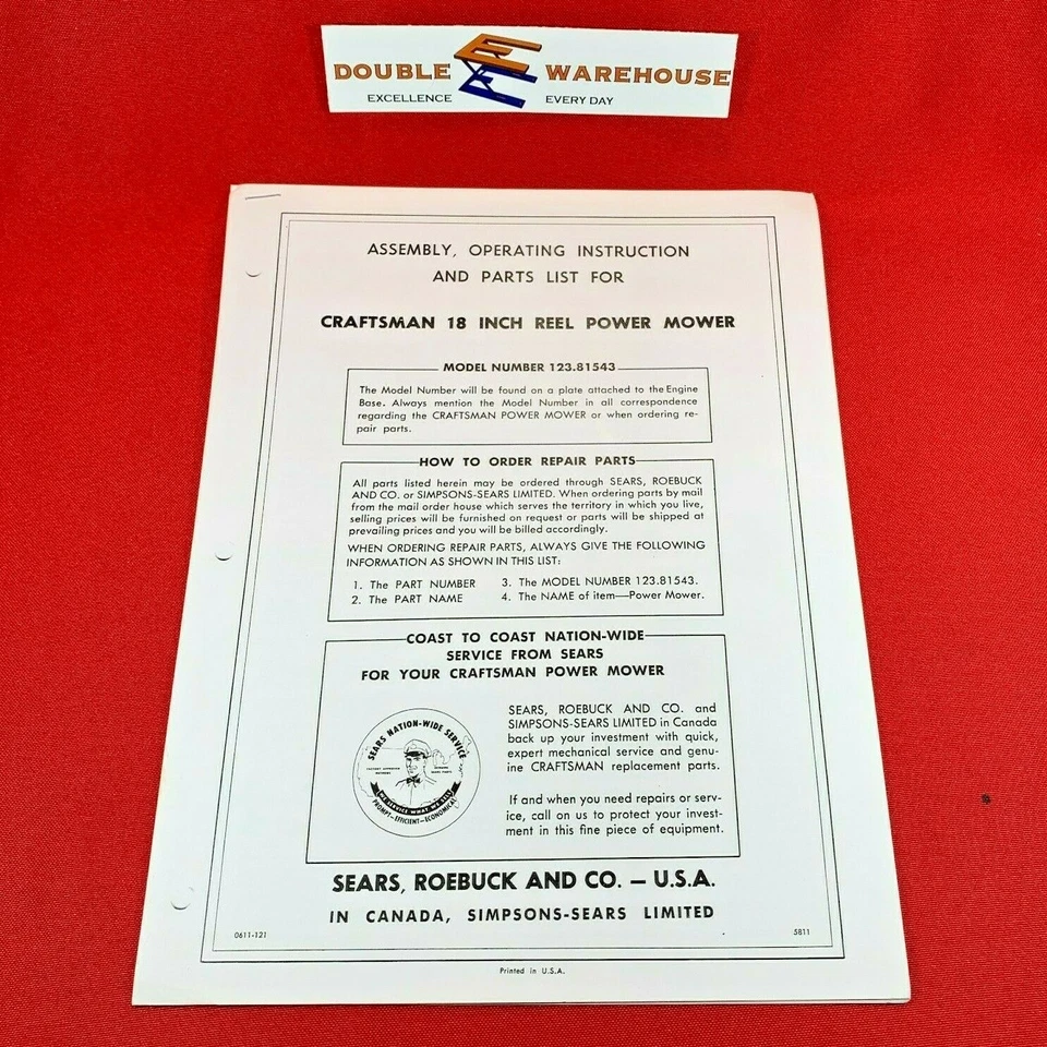 Craftsman 18" Reel Power Mower 123.81543 Manual - Image 1 of 2