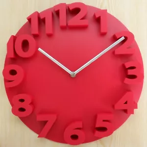 Wall Clock 3D Raised Numbers Moulded Red Plastic Large 35 cm Diameter - Picture 1 of 15