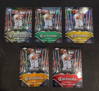 2022 Topps Chrome Pinstriped P-4 Nolan Arenado Mini-Rainbow Red Orange Gold - Image 1 of 4