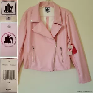 NWT Juicy by Juicy Couture Pink Faux Leather Women's XXL Asymmetric Zip Jacket - Picture 1 of 23