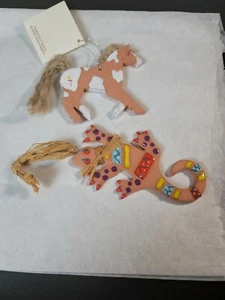 Southwest Terra Cotta Christmas Ornament Pair Horse And Lizzard Brudy Arizona  - Picture 1 of 8