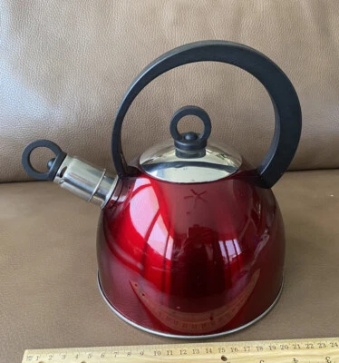 OGGI Red Stainless Steel Tea Kettle ~ Coffee Pot~ 1.5 Qt ~ Whistles - Image 1 of 4