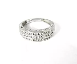 10K White Gold Three Row Diamond MOM Half Eternity Band Ring - Picture 1 of 11