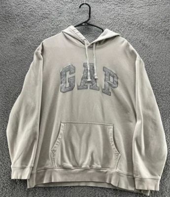 Sudadera con Capucha Logotipo GAP XXL Gris Polar Pullover Bordado Spellout Canguro Foto 1 de 4
