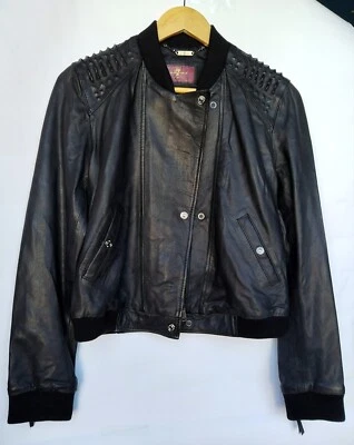 7 PARA TODA LA HUMANIDAD Chaqueta Motera Cuero Cordero Suave Negro Implantes de Hombro Nuevo S Foto 1 de 4