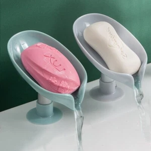 Drain Soap Holder Leaf Shape Soap Box Suction Cup Tray Drying Rack for Shower Sp - Picture 1 of 14