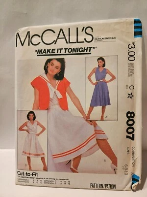 McCall's 8007 Size 6-10 Jacket & Dress Sailor Uncut 1982 - Image 1 of 2