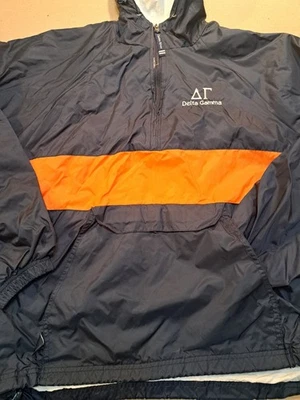 Delta Gamma Jacket Charles River 1/4 Zip Hood Pullover Lined Size M Orange/Navy  - Image 1 of 4