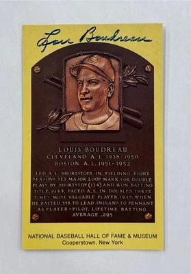Lou Boudreau Signed Autographed Gold HOF Hall of Fame Plaque Postcard - Image 1 of 2