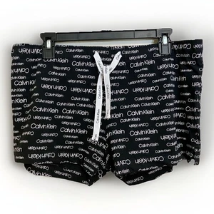 Calvin Klein Women's Sleep Shorts L Black White Logo Print Waist Drawstring - Picture 1 of 7