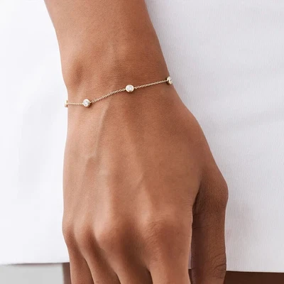 1.25 Carats Diamonds By The Yard Bracelet 14K Yellow Gold Lab Grown Station 7'' - Image 1 of 4