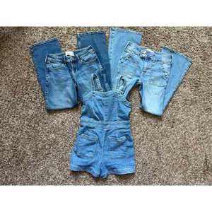 Abercrombie Kids Lot Size 9/10 Girls High Rise Flare Jeans Low Rise Baggy Romper - Picture 1 of 13