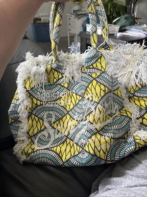 Bolso de playa grande para mujer St. Barth Saint Designer azul y amarillo Foto 1 de 4