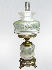 "Lámpara de huracán de 3 vías rosa azul vintage pantalla esmerilada eléctrica 24"" T X 10"" D" - Imagen 1 de 16
