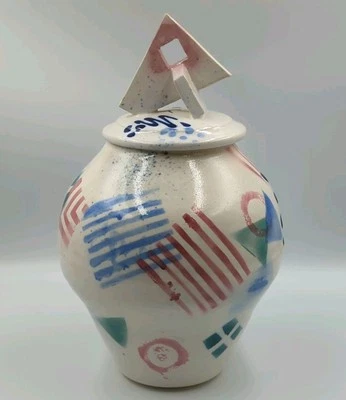 Tarro de galletas estilo Memphis cerámica artística Moxley Studio vintage raro Foto 1 de 4