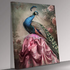 Peacock Bird  as Human in Clothes  Canvas Wall Art Picture Print Ready To Hang