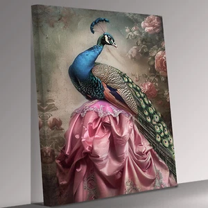 Peacock Bird  as Human in Clothes  Canvas Wall Art Picture Print Ready To Hang - Picture 1 of 6