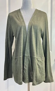 J. Jill 100% Linen Open Front Cardigan Duster Sweater Green Knit Fall - Picture 1 of 8