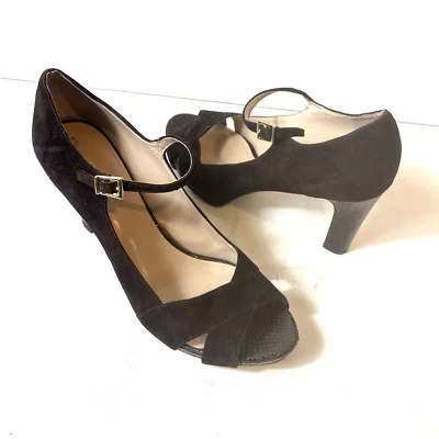 Franco Sarto Womens Sz 9.5M Brown Suede Peep Toe Pump Mary Jane High Heels Shoes - Image 1 of 4