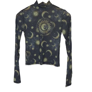 90s Y2K Top S Sheer Mesh Celestial Cyber Grunge Fairy Rave Sun Moon Forever 21 - Picture 1 of 13
