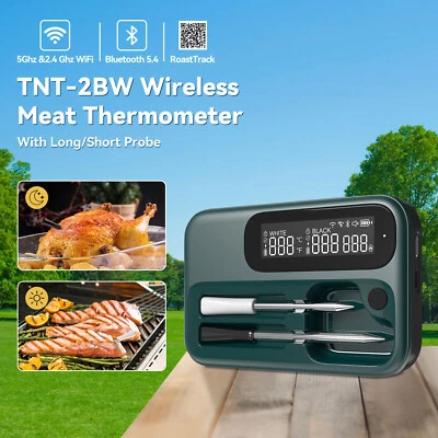 BBQ Wireless Cooking Meat Thermometer Oven 5G WiFi Long/Short Probe 25H Charging - Image 1 of 4