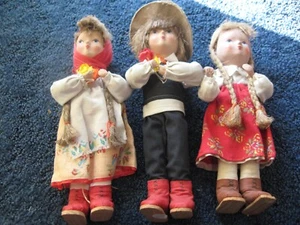 Ethnic Doll- Made in Poland-2 girls & boy-paper mache  and wire-12" - Picture 1 of 8