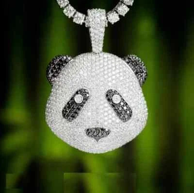 Elegant 2.2Ct Round Lab Created Diamond Cute Panda Pendant 14k White Gold Plated - Image 1 of 4