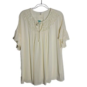 Top Maurices Marfil Campesino Talla Grande 2X Manga Corta Pullover Encaje Rayón Nuevo con Etiquetas - Imagen 1 de 6