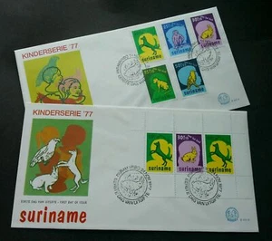 [SJ] Suriname Child Welfare 1977 Pet Bird Dog Rabbit Cat (FDC pair) *see scan - Picture 1 of 6