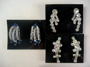 Juego de 3 pares de pendientes de clip vintage grandes transparentes brillantes y brillantes con diamantes de imitación - Imagen 1 de 5