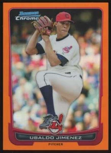 2012 Bowman Chrome Orange Refractor Ubaldo Jimenez #95 Cleveland Indians /25 - Picture 1 of 3
