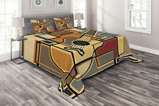 Music Quilted Coverlet & Pillow Shams Set, Geometric Guitar Funky Print