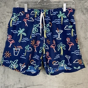 Chubbies Swim Trunks Mens XL Neon Lights Flamingo Palm Tree Tropical Blue USA - Picture 1 of 13