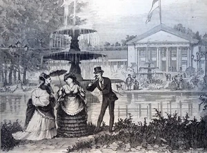 Stampa artistica antica 1871 La borsa o casa da gioco donna salva gatto immagine divertente - Foto 1 di 2