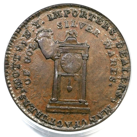 1789 PCGS AU 58 Plain Edge Thick Mott Token Colonial Copper Coin Cover