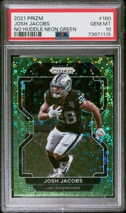 Prizm Josh Jacobs 2021 No Huddle verde fluo 2/5 #180 PSA GEM MT 10 SSP - Foto 1 di 2