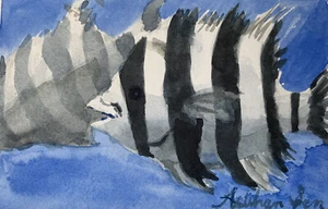 Original watercolor painting Barred Knifejaw Fish 5x3 undersea art water artwork - Picture 1 of 2