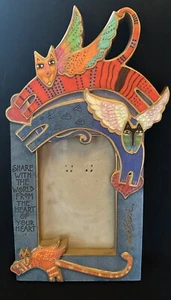Cornice portafoto vintage Laurel Burch cuore angelo gatto dipinto a mano - Foto 1 di 13