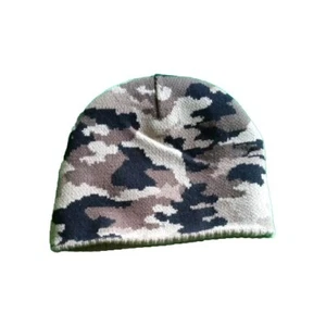 Sombrero aislado reversible a rayas/marrones camuflaje tostado negro tejido talla única sombrero individual - Imagen 1 de 15