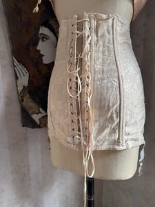 Jacquard Corset Vintage 22 Stays 6 Garters Lace Up Back Peach Strong - Picture 1 of 24