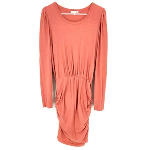 Sundry Long Sleeve Elastic Waist Ruched Side Mini Dress Salmon Women's Size 2 - Picture 1 of 5
