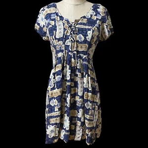 Vintage 80s JONI BLAIR Lace Front Cool Toned Lily Print Mini Dress 9/10 - Picture 1 of 8