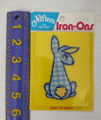 Vintage 1970's Niftees Iron- Ons Patch Bunny Rabbit Blue Fabric NIP Nielson - Image 1 of 3