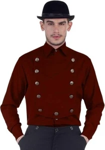 Steampunk Victorian Cosplay Costume Mens Linen Airship Shirt [Chocolate] - Picture 1 of 1