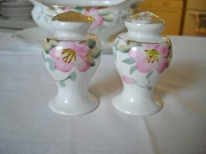Agitadores de sal y pimienta dorados con flores rosadas Noritake AZALEA Japón ~ - Imagen 1 de 7