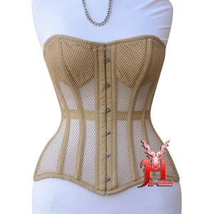 Heavy Duty Steel Boned Over Bust Waist Trainer Black Mesh Extreme Corset - Picture 1 of 6