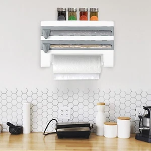 Foil and Plastic Wrap Organize Dispenser w/ Cutter, Magnetic Paper Towel Holder - Picture 1 of 10