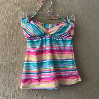 HOBIE Size M Strapless Halter Bikini Top Striped Tankini Swimwear Swim Bandeau - Image 1 of 4